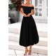 thumbnail image 3 of Vestido PRETTYGARDEN de verano para mujer con hombros descubiertos, negro, línea A, 3 of 9