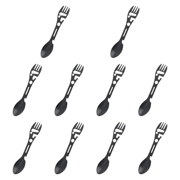 Kuntesetty 10 Pieces Multi Function Camping Spork Stainless Steel Spoon for Backpacking Black