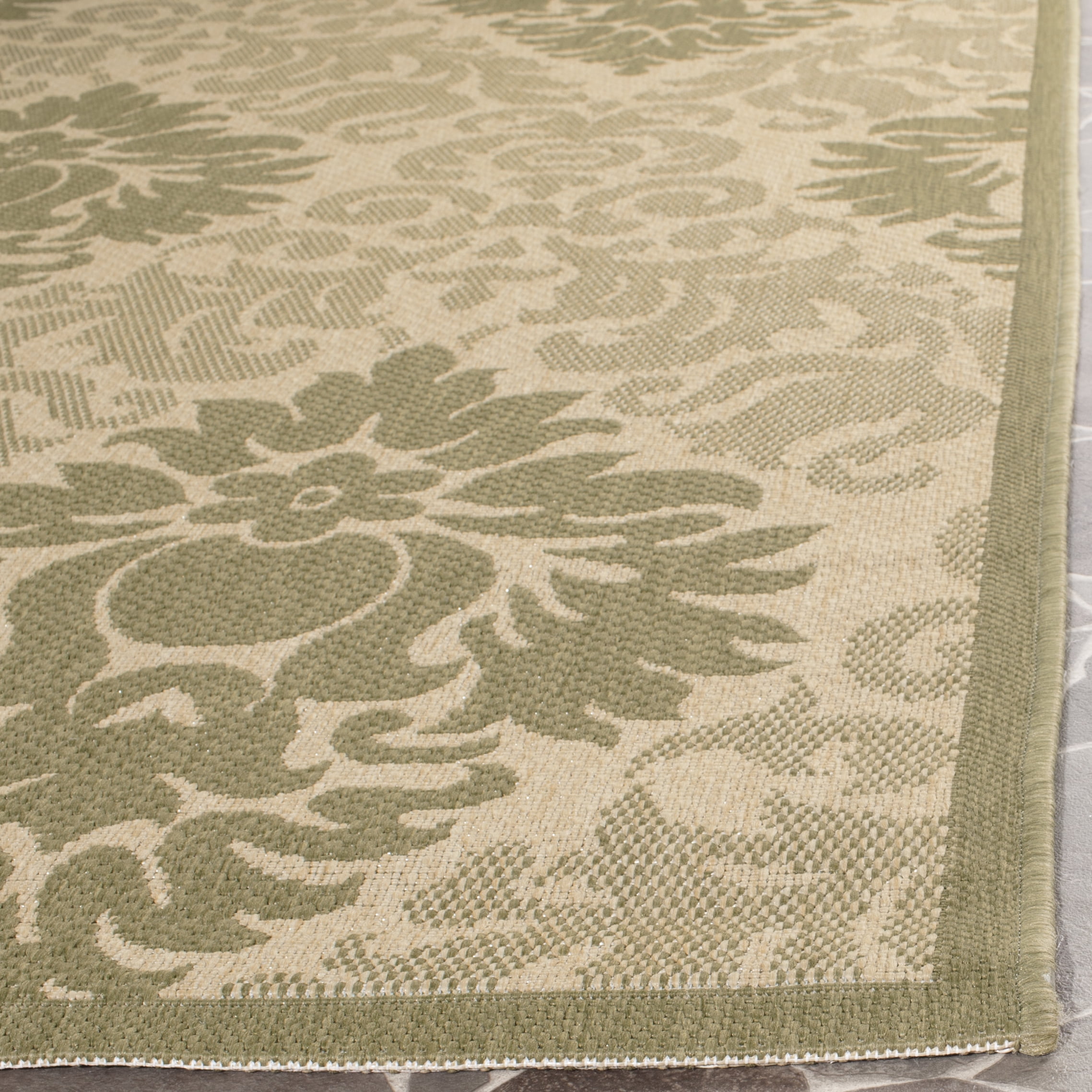 Safavieh Courtyard Jessie Damask Indoor/Outdoor Area Rug, Natural/Olive, 5'3" x 7'7"