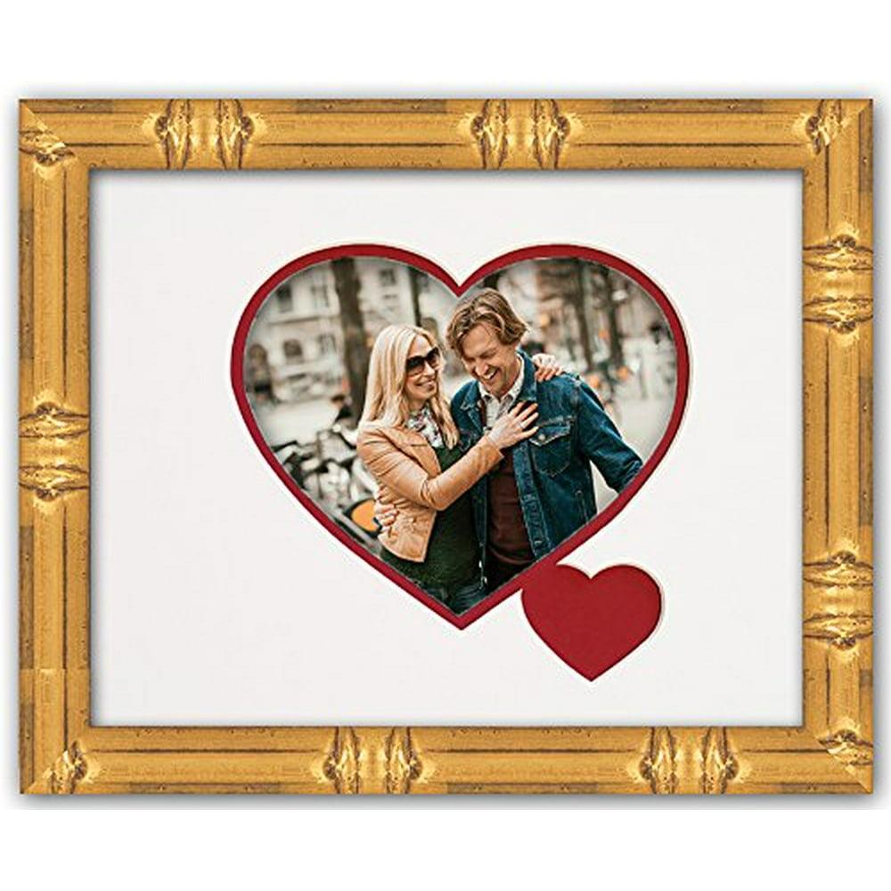 Heart & Love Picture Frame Gold Wood Frame With Heart Shaped Double