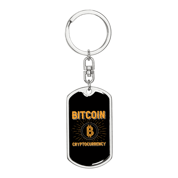 Cryptocurrency Bitcoin Crypto Stainless Steel or 18k Gold Premium Swivel Dog Tag Keychain