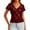 Red, variant on Qiopertar Lace Tops for Women V-Neck Short Sleeve Hollow Out Crochet Blouses Casual Comfy Stretchy Slim Fit Shirts, Coffee S