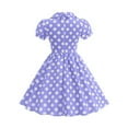 thumbnail image 6 of Lumtrix Girls Short Sleeve 50s Lapel Vintage Swing Dress Polka Dot Dress Casual A-Line Party Dress for 3-14 Years Purple 130-M, 6 of 7