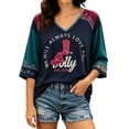 thumbnail image 2 of JINGTIAN Dolly V-Neck Shirt for Women Vintage Country Music Graphic Tee Three Quarter Sleeve Western Nashville Concert Top Gift, 2 of 5