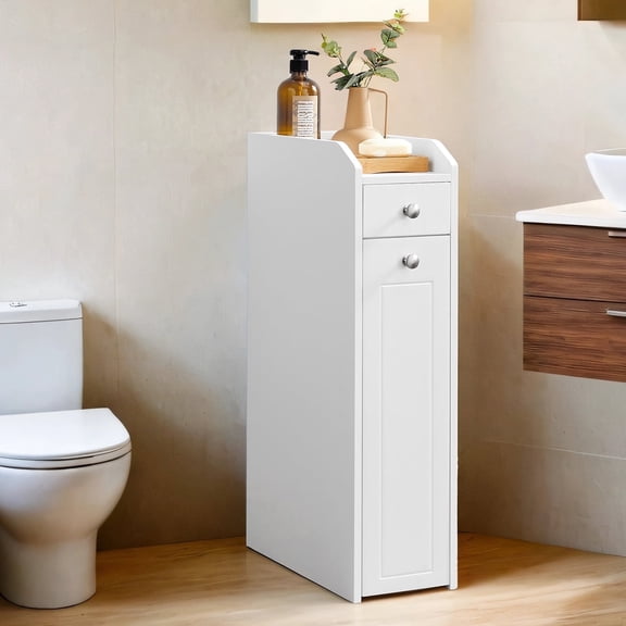 LEDREM Slim 4-Tier Storage Cabinet with Slide-Out Drawers, Freestanding Narrow Organizer for Bathroom & Kitchen, 27.5 Inch, Cloud White