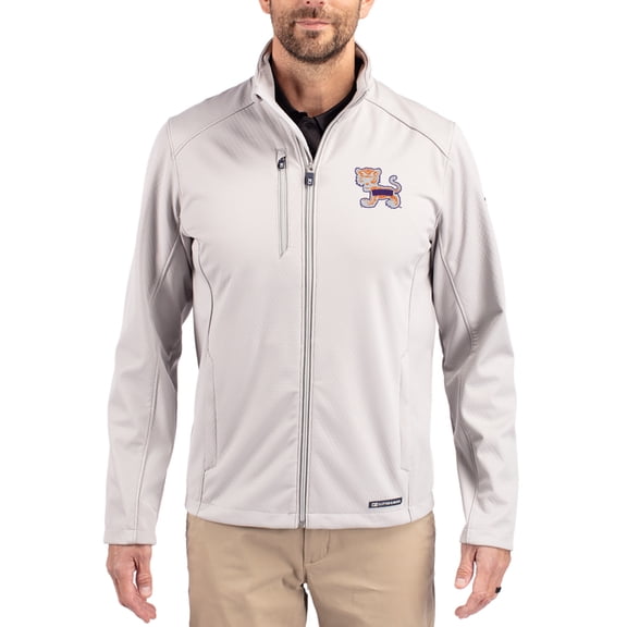 Men's Cutter & Buck Gray Clemson Tigers Evoke Eco Softshell Recycled Full-Zip Jacket