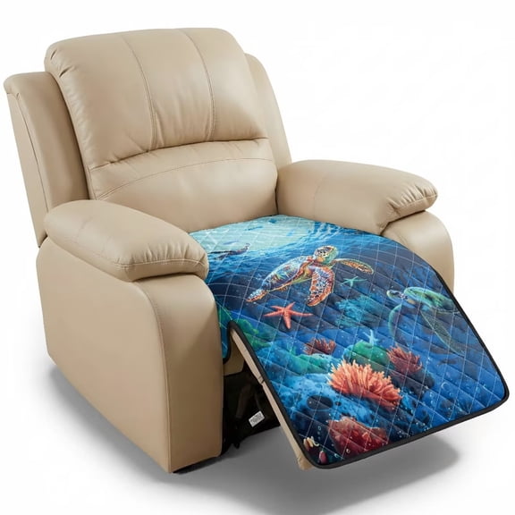 ZIATUBLES Underwater Sea Turtle Reef Print Recliner Chair Slipcover, Anti-Slip Washable Furniture Protector for Reclining Couch Seat Cushion, Pet Dog Cat Friendly Living Room Decor Accessory