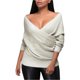 thumbnail image 2 of Gibobby Sueter para mujer invierno Suéter de punto de ajuste versátil de manga larga con de sensación de cuello en V sexy de color sólido para mujer(Blanco,Talla única), 2 of 4