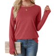 thumbnail image 6 of Fanxing Women's Long Sleeve Shirts with Thumb Hole Casual Crewneck Pullover Lightweight Tees Shirt 2025 Fall Tops Red,XL, 6 of 8