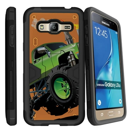 Samsung Galaxy J3, Galaxy Sky Dual Layer Shock Resistant MAX DEFENSE Heavy Duty Case with Built In Kickstand - Monster