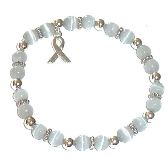 Brain Cancer Bracelet - Grey Cancer Awareness Stretch Bracelet - Fits Adults - Packaged