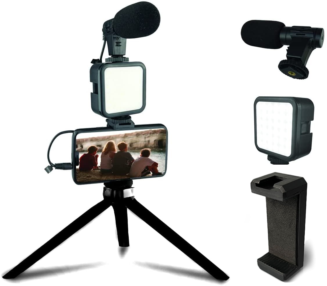Acuvar Starter Vlogging for iPhone, Android with 36 LED Light, Phone Holder Mount and Mini Shotgun Microphone for Live Stream, Video Calls, Vlogging, YouTube, Instagram TikTok - Walmart.com