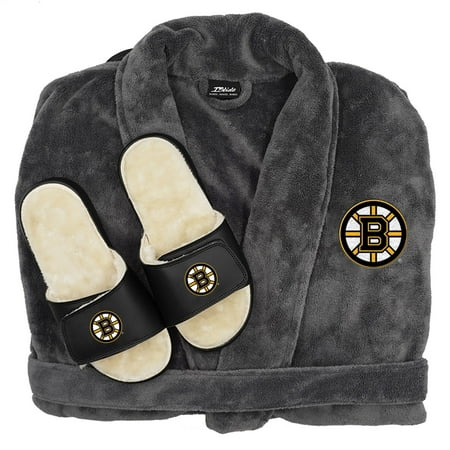 

ISlide Gray Boston Bruins Faux Fur Slide Sandals & Robe Bundle