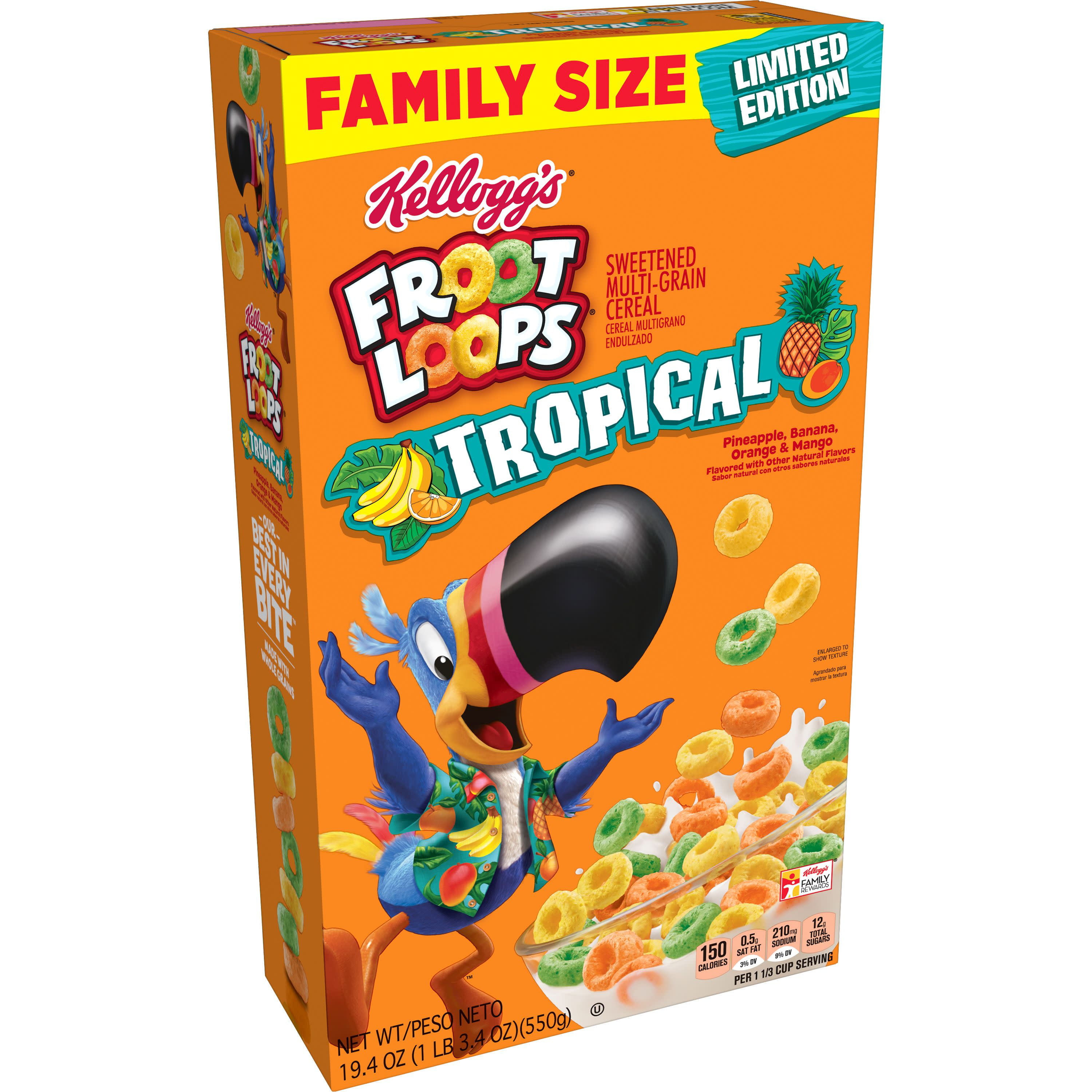 Kellogg's Froot Loops, Breakfast Cereal, Tropical, Family Size, 19.4 Oz