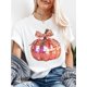 thumbnail image 1 of Halloween T-shirt - Women's 100% Cotton Casual Crew Neck T-Shirt with Pumpkin Print and Slight Stretch, Knitted alphabet Pattern Tee for all Seasons, 1 of 7