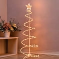 thumbnail image 2 of 6 FT Spiral Christmas Tree with LED Lights, Pre-Lit Holiday Decoration, White Illuminated Outdoor Indoor Display, Collapsible Spiral Design, Star Topper, PP Material, 2 of 5