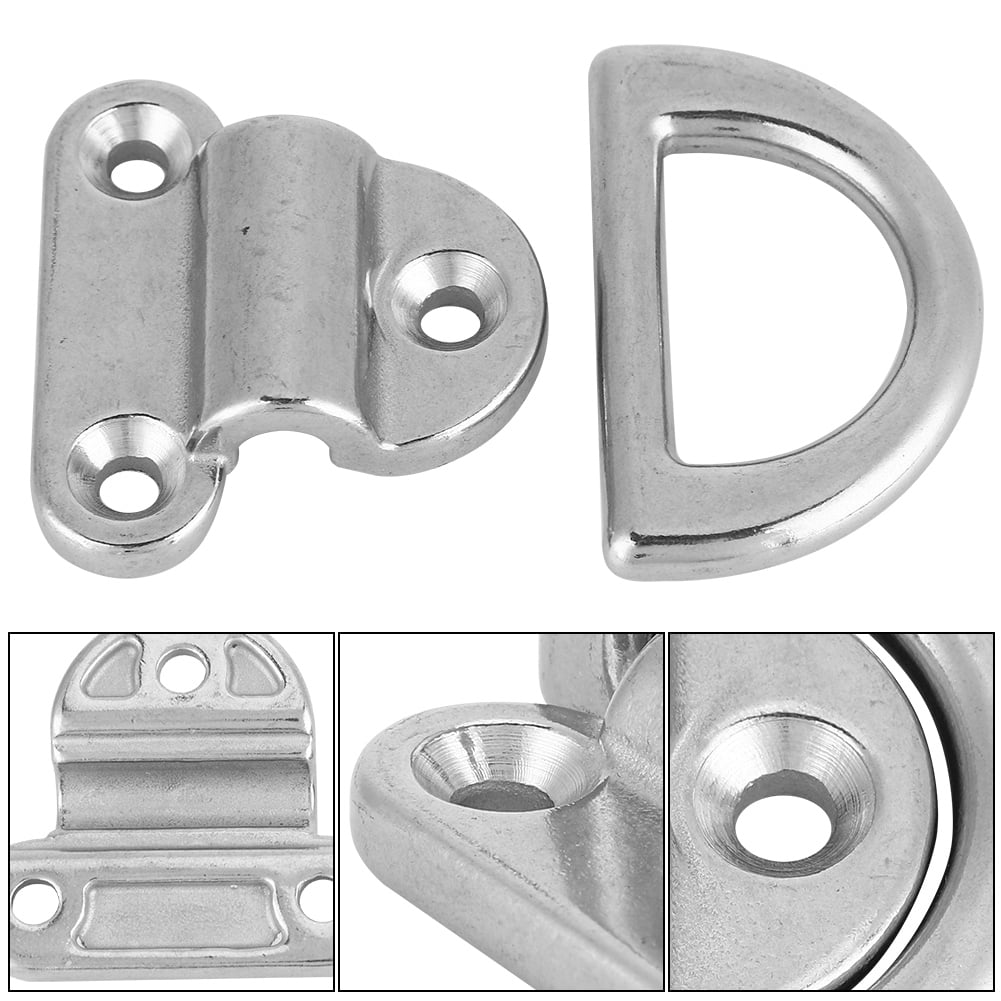 316 Stainless Steel Folding Pad Eye D-Ring Cleat – Heavy Duty, 8mm, 4-Pack For Boats, Trailers, Trucks & RVs