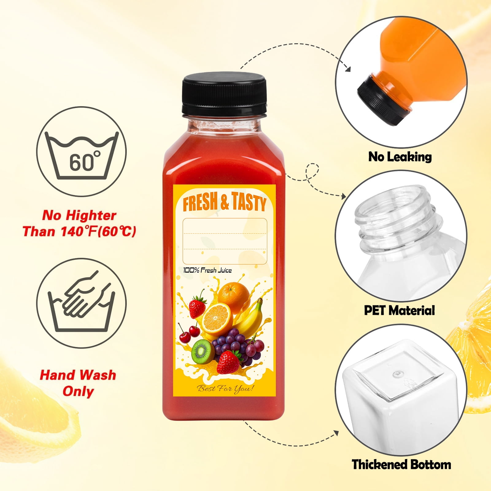 24Pack 12oz Plastic Juice Bottles, Empty Plastic Water Bottles with Caps, Reusable Containers for Juicing, Smoothies, Drinking