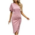 thumbnail image 1 of Robes Maxi d'Été pour Femmes 2023 Décontractées Couleur Unie Mode Décontractée Printemps et Été Robe à Manches Courtes Épaule Dénudée Robe à Manches Courtes en Liquidation, 1 of 2
