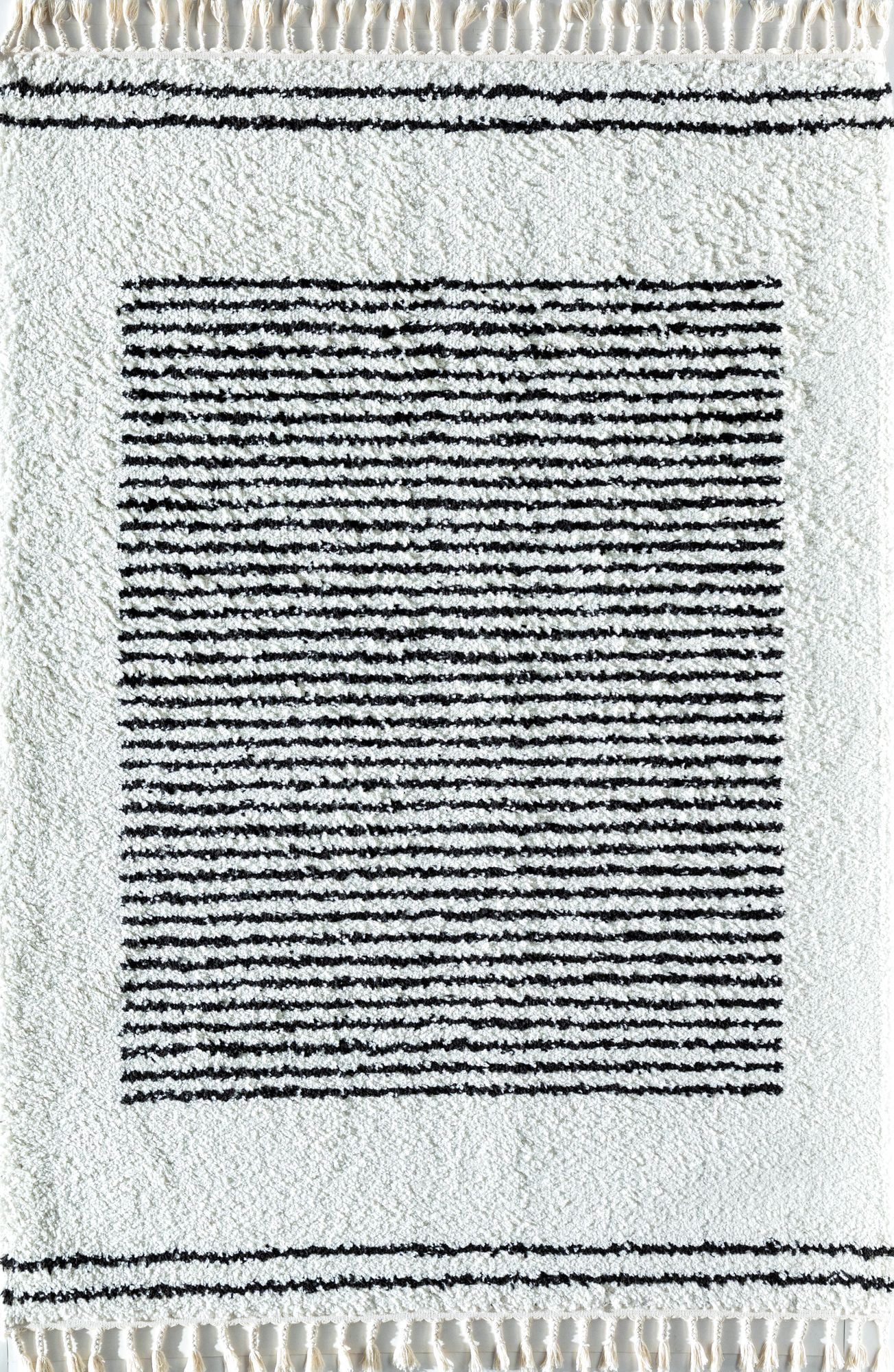 Rugs America BT35D Snow Veil Stripe Shag White Area Rug, 2'6" x 8'