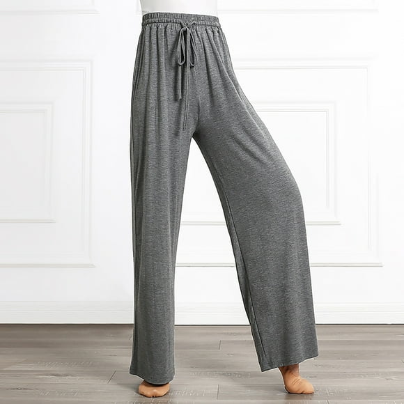 Meichang Womens Yoga Sweatpants Solid Drawstring Waisted Wide Leg Pants Workout Comfy Joggers Toga Gym Pants Dance Athletic Lounge Trousers Dark Gray XXXL