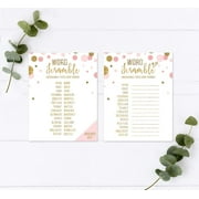 Koyal Wholesale Baby Shower Word Scramble Game Blush Pink Gold Glitter, Paper Party Favors, 20-Pack
