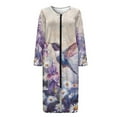 thumbnail image 4 of Xoenoiee Hummingbird Daisy Lavender Print Women's Long Sleeve Nightshirt with Pockets Zip Up Robe Lightweight Nightgown Sleepwear Crew Neck Pajama Dress, 2XL, 4 of 7