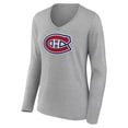 thumbnail image 2 of Women's Heather Gray Montreal Canadiens Primary Logo Team Long Sleeve V-Neck T-Shirt, 2 of 3