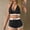 Black, variant on Color Block Halter V Neck Top with Drawstring Waist Boyshort Bottom Two Piece Swimsuit Blue M