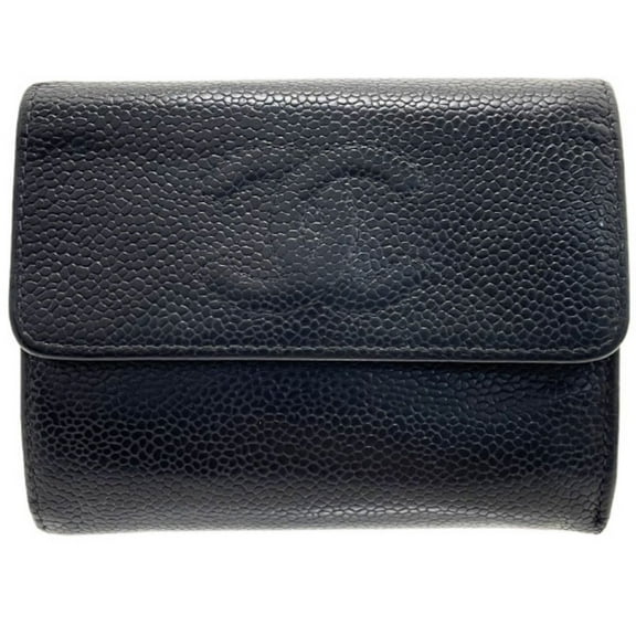 Pre-Owned Chanel Wallet Coco Mark Tri-fold Caviar Skin Leather Black CHANEL CC... (Fair)