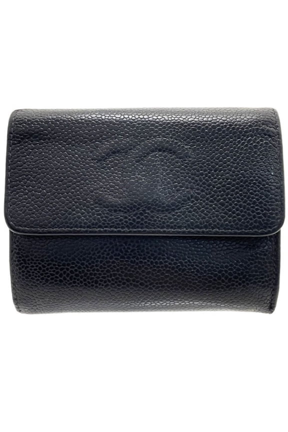Pre-Owned Chanel Wallet Coco Mark Tri-fold Caviar Skin Leather Black CHANEL CC... (Fair)