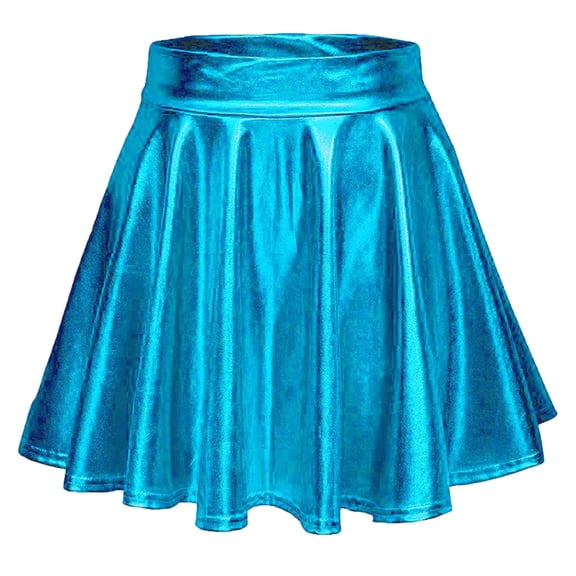 Mifsaly Metallic Skater Skirt Women Shiny Flared Pleated A-Line Mini Skirts Holographic Dance Performance Party Fashion Summer Outfits L
