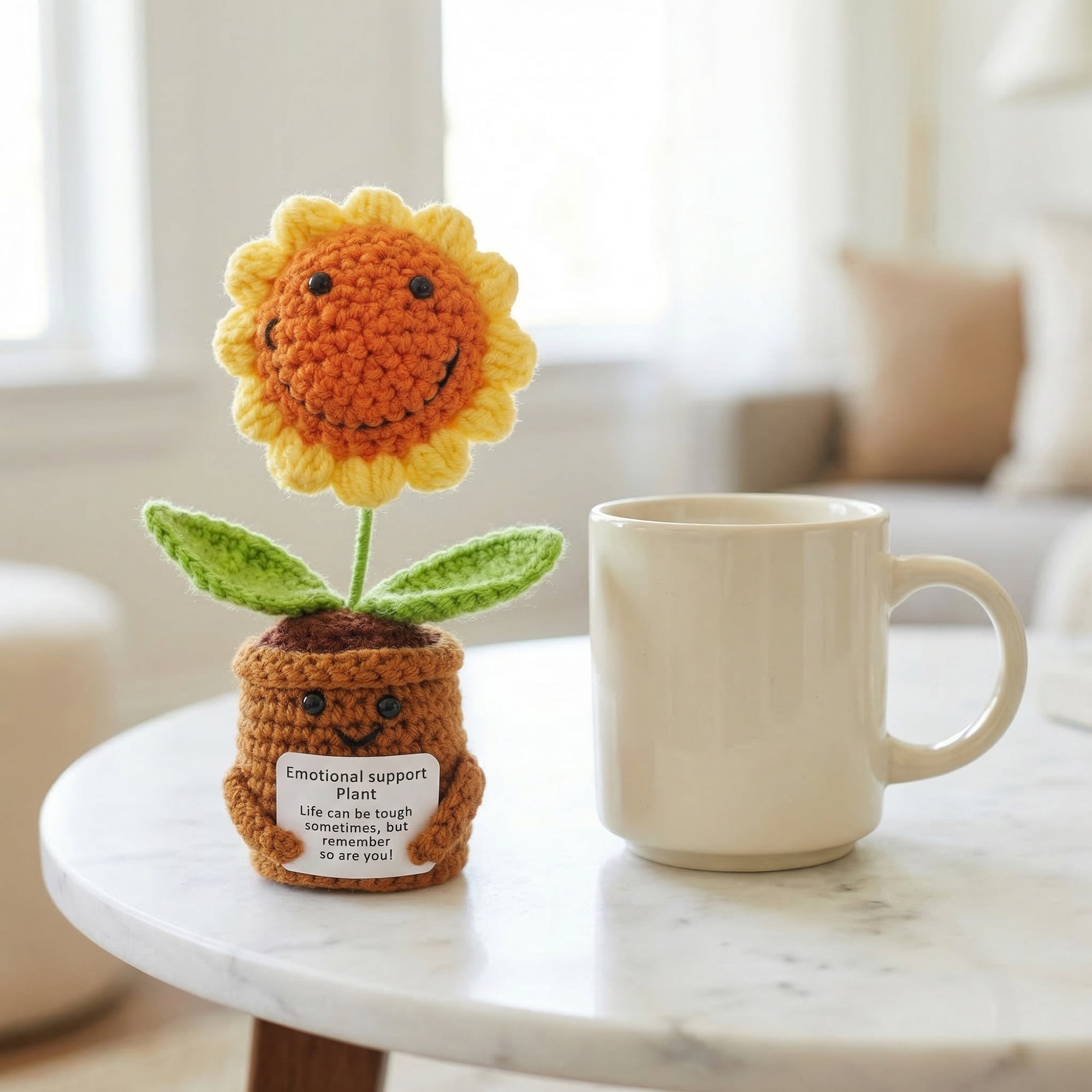 Unique Bargains Handmade Crochet Sunflower Potted Plant Sunflower 4.3inch