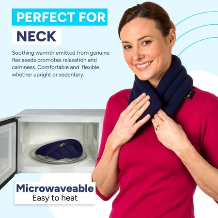 SunnyBay Microwave Heating Pad, Microwavable Heated Neck and Shoulder Wrap, Multipurpose Lightly Weighted Moist Hot or Cold Pack for Pain Relief with Flaxseeds and Cotton Cover, 26x6 Inches, Navy Blue
