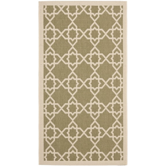 SAFAVIEH Courtyard Carol Geometric Indoor/Outdoor Area Rug, Green/Beige, 2'7" x 5'