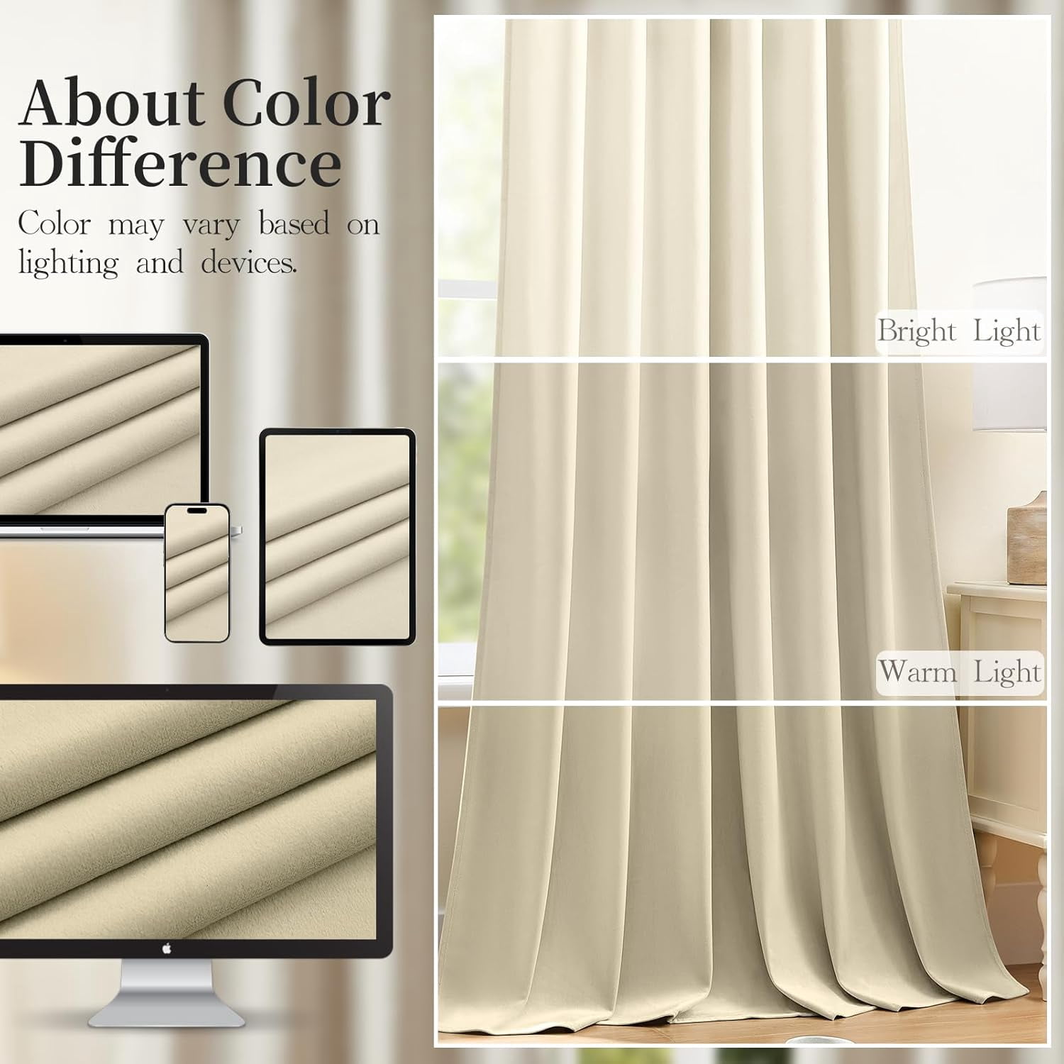 Galenzoov 52*96 inch 2 Panels Velvet Curtains for Home, Room Darkening Heat Blocking Blackout Window Curtains Back Tab Rod Pocket Drapes for Bedroom,Living room,Office,Ivory