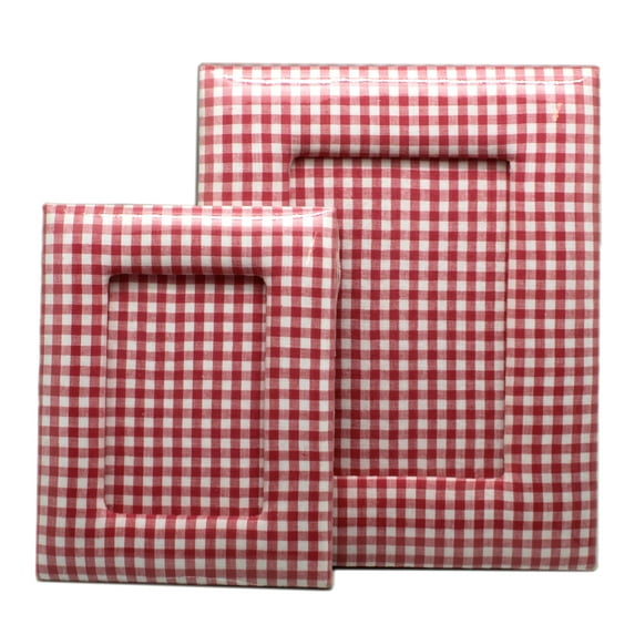 Red and White Gingham Style Padded Picture Frame Set (2 Frames)
