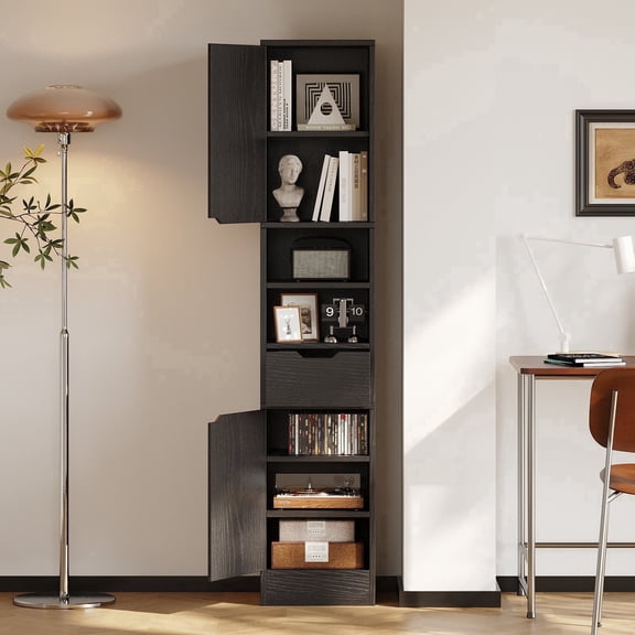 YQ JENMW Modern White Vertical Storage Cabinet Tall Multi-Layer Bookshelf with Drawer and Cupboard for Living Room Bedroom Home Office Organization