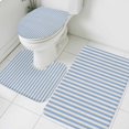 thumbnail image 3 of Blue Striped Bath Mat 3 Piece Bathroom Rug Set, Modern Simple Farmhouse Beige Vintage Non Slip Bath Rug Contour Mat and Toilet Lid Cover, Absorbent Shower Mats Soft Bath Rugs and Mats Sets, 3 of 8