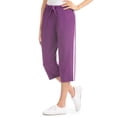 thumbnail image 4 of Collections Etc Women's Sporty Side Stripe Drawstring Casual Knit Capri Pants Eggplant Small, 4 of 5