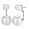 thumbnail image 3 of Women's Double Pearl Earrings - 925 Sterling Silver Front Back Freshwater Cultured Pearl Earrings (7mm/9mm) Adult Female, 3 of 5