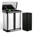 thumbnail image 4 of 16 Gallon Dual Trash Can, Two Compartment Trash Can, Trash Can with Recycling Bin Combo, Double Garbage Cans for Kitchen, 2 X 8 Gallons, Stainless Steel, 4 of 9
