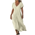 thumbnail image 3 of WRKEKC Robes d'Été Décontractées pour Femmes, Robes d'Été Grande Taille, Robe Jupe à Manches Courtes en Lin Uni à Col en V pour Femmes, 3 of 6