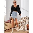 thumbnail image 6 of Women'S Ruched Wrap Square Neck Flounce Long Sleeve Self Tie Crop Top Blouse, 6 of 9