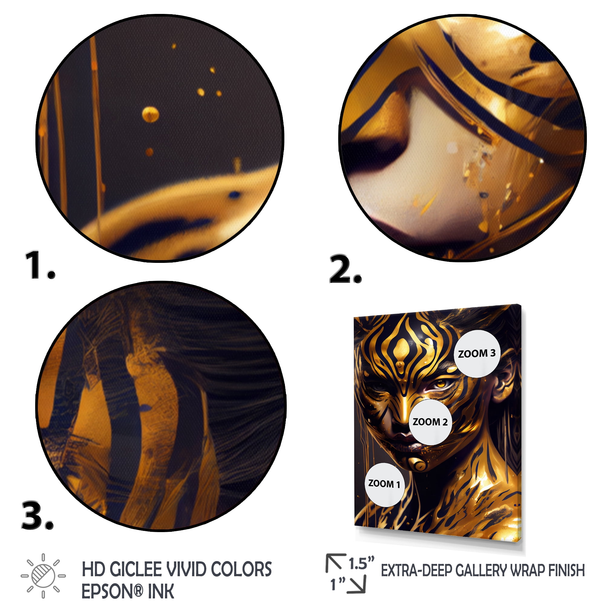 Designart Black And Gold Tiger Woman I Canvas Wall Art