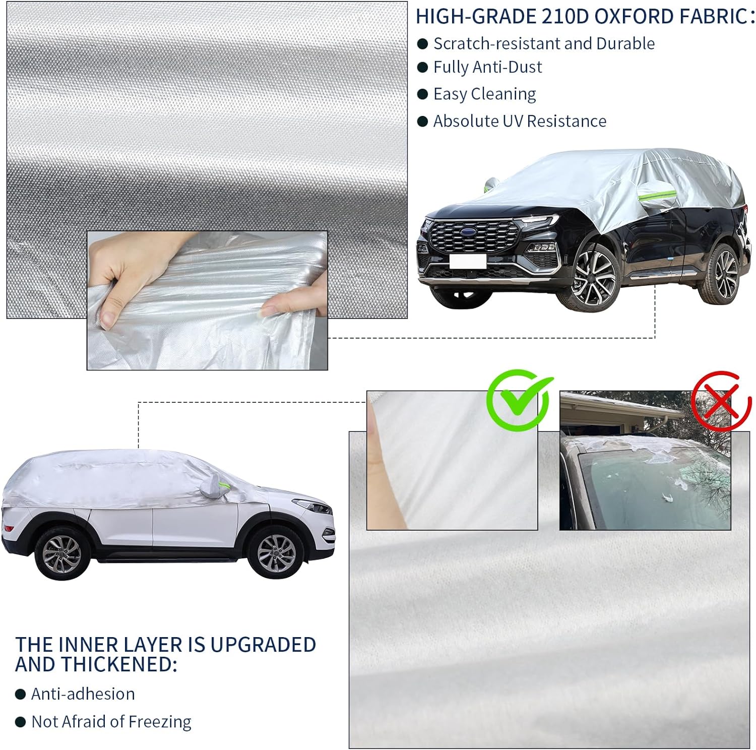Housse De Pare-brise Hiver 4 Couches - Protection Anti-givre, Neige Et Glace Pour Voitures, SUV, Taille 142x96 Cm - 5