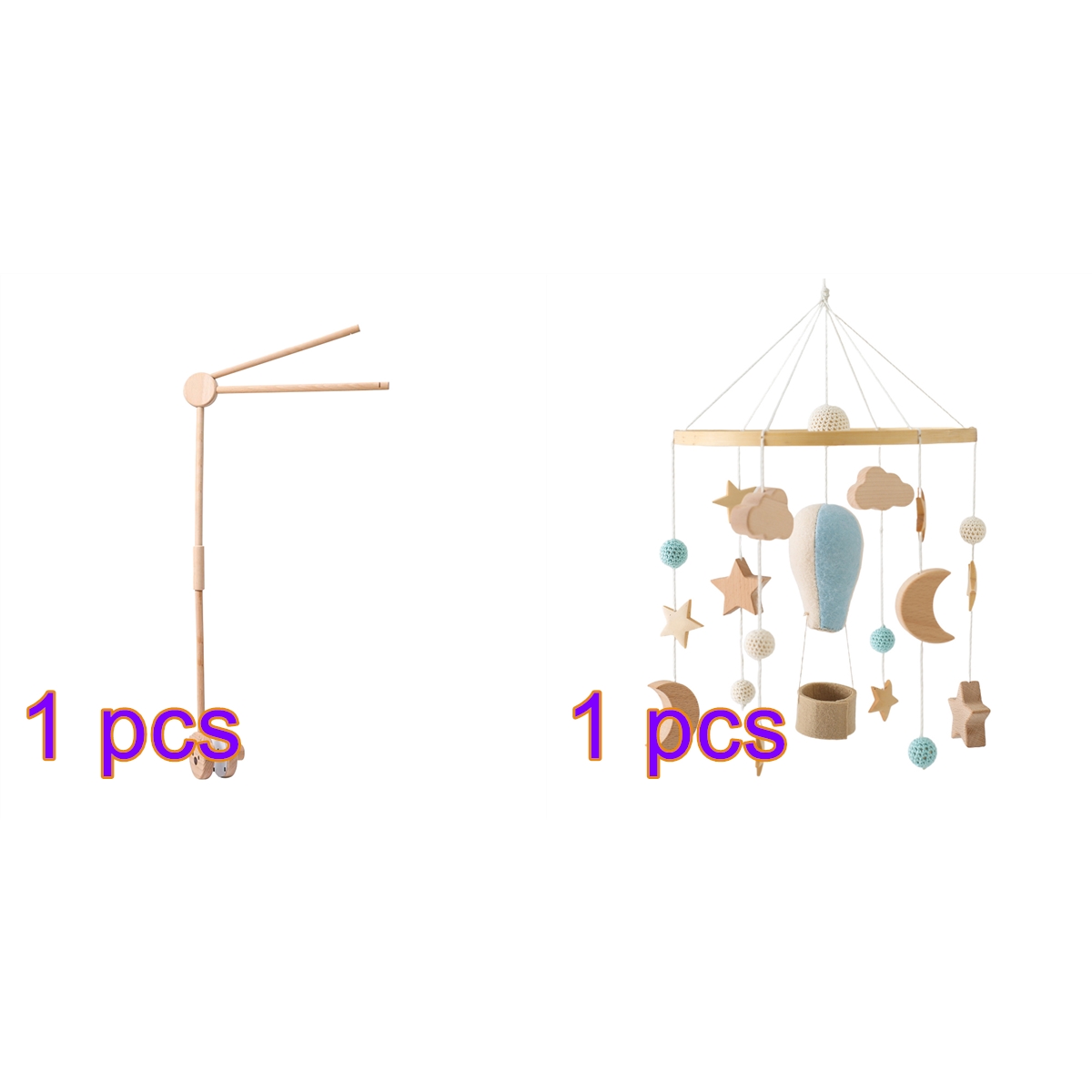 Hot Air Balloon Baby Crib Bell Mobile – Rotating Wooden Wind Chimes with Stars, Moon & Balloon Pendants – Soothing Infant Sleep & Nursery Decor