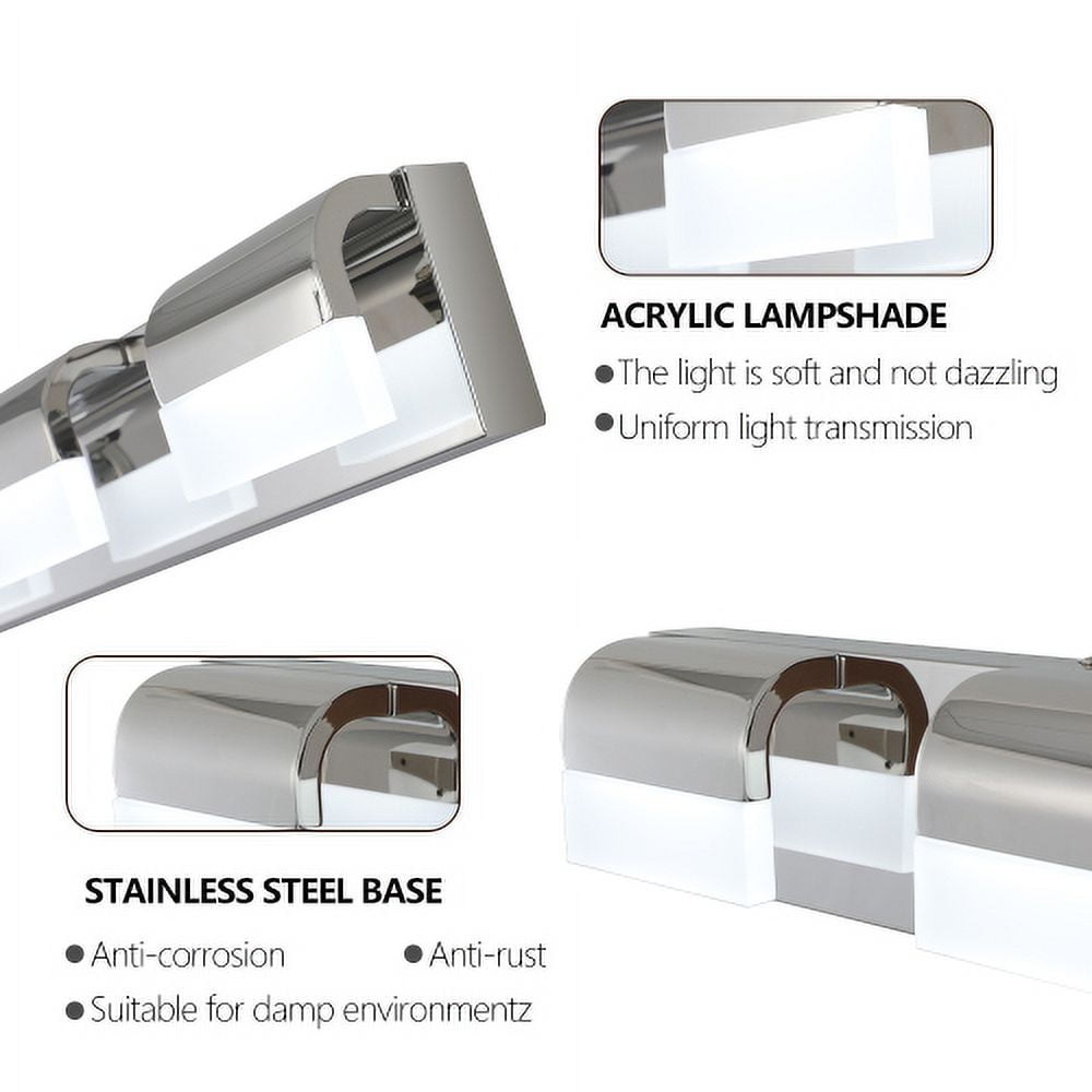 Hi-LIGHTS,4-Light Modern Bathroom LED Vanity Light With Acrylic Lampshade,Bathroom Wall Lighting for Bathroom,Dressing Room,Bedroom,Living Room(Chrome)