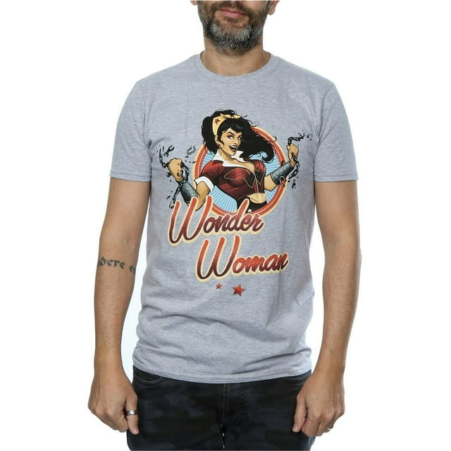 DC Bombshells Mens Wonder Woman Badge Heather T-Shirt