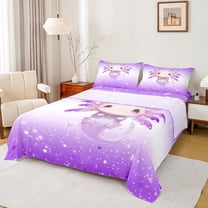 Manfei Cute Purple Axolotl Bed Sheets, Kawaii Glitter Stars King Sheets, Teens Boys Girls Kids Sheet Set, Breathable Home Decor, 4-Piece